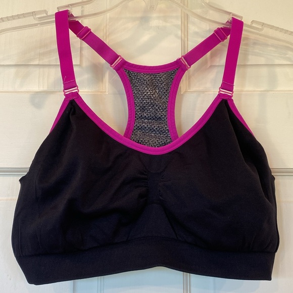 L New Balance Racerback Adj Straps Sports Bra Grey Magenta NB Racerback Top Pink - Picture 8 of 11